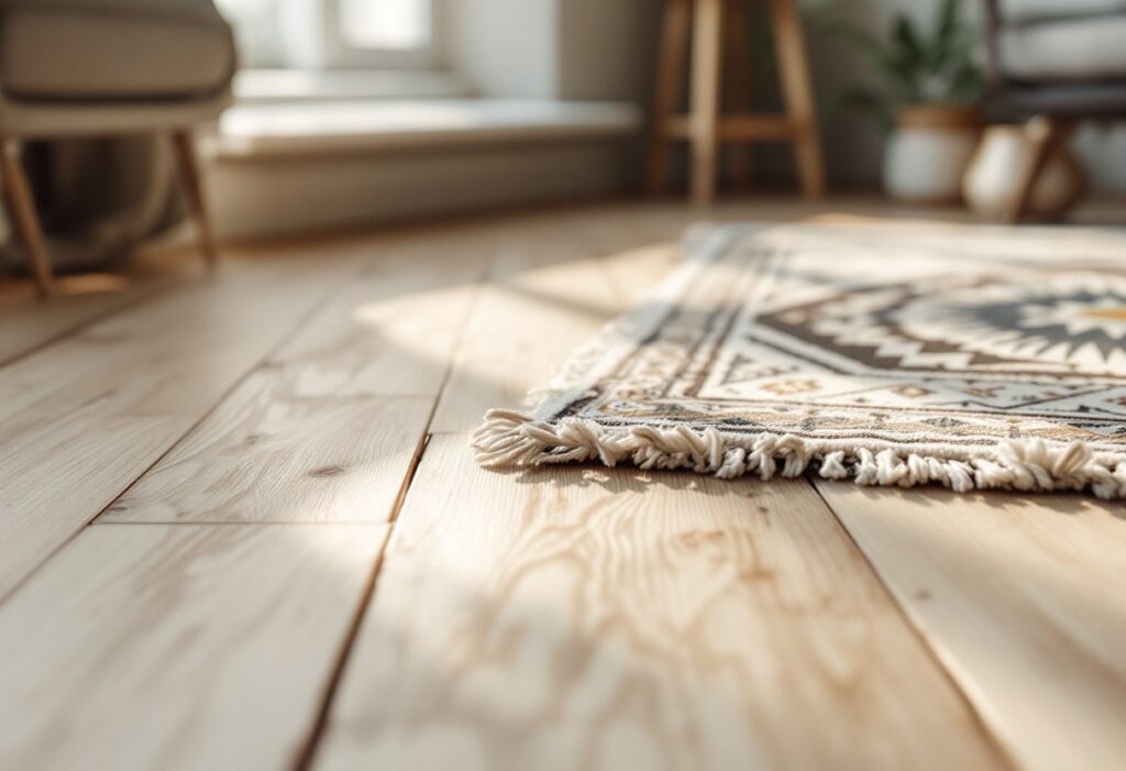 Chaleur visuelle : réchauffer un sol clair avec un tapis aux motifs nordiques